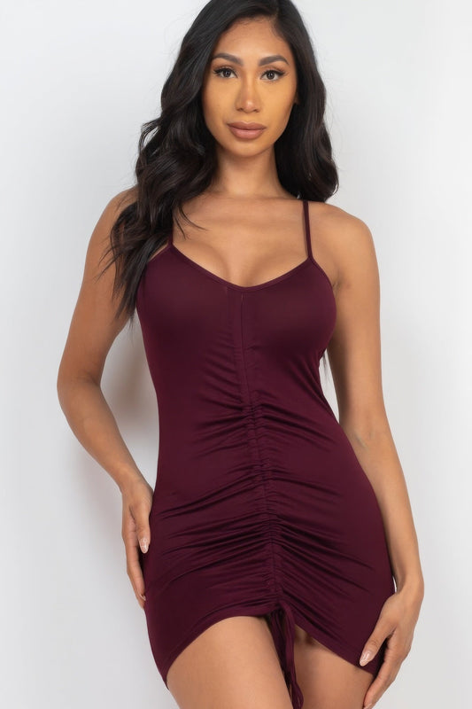 Adjustable Ruched Front Detail Mini Dress Shop One Place