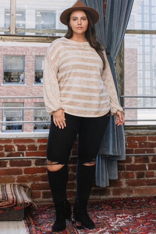 Stripe Printed French Terry Top Shop One Place