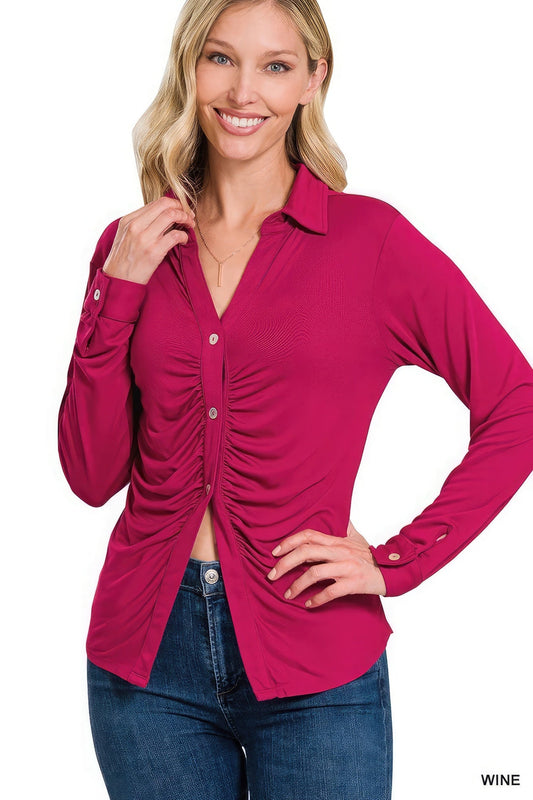 Stretchy Ruched Shirt Shop One Place