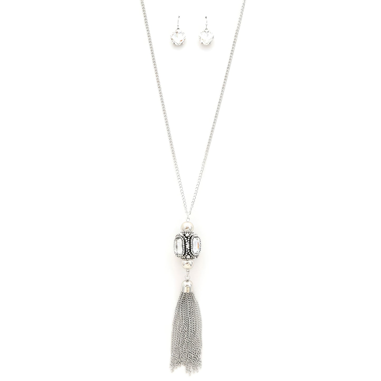Cube Rhinestone Chain Tassel Necklace Shop One Place