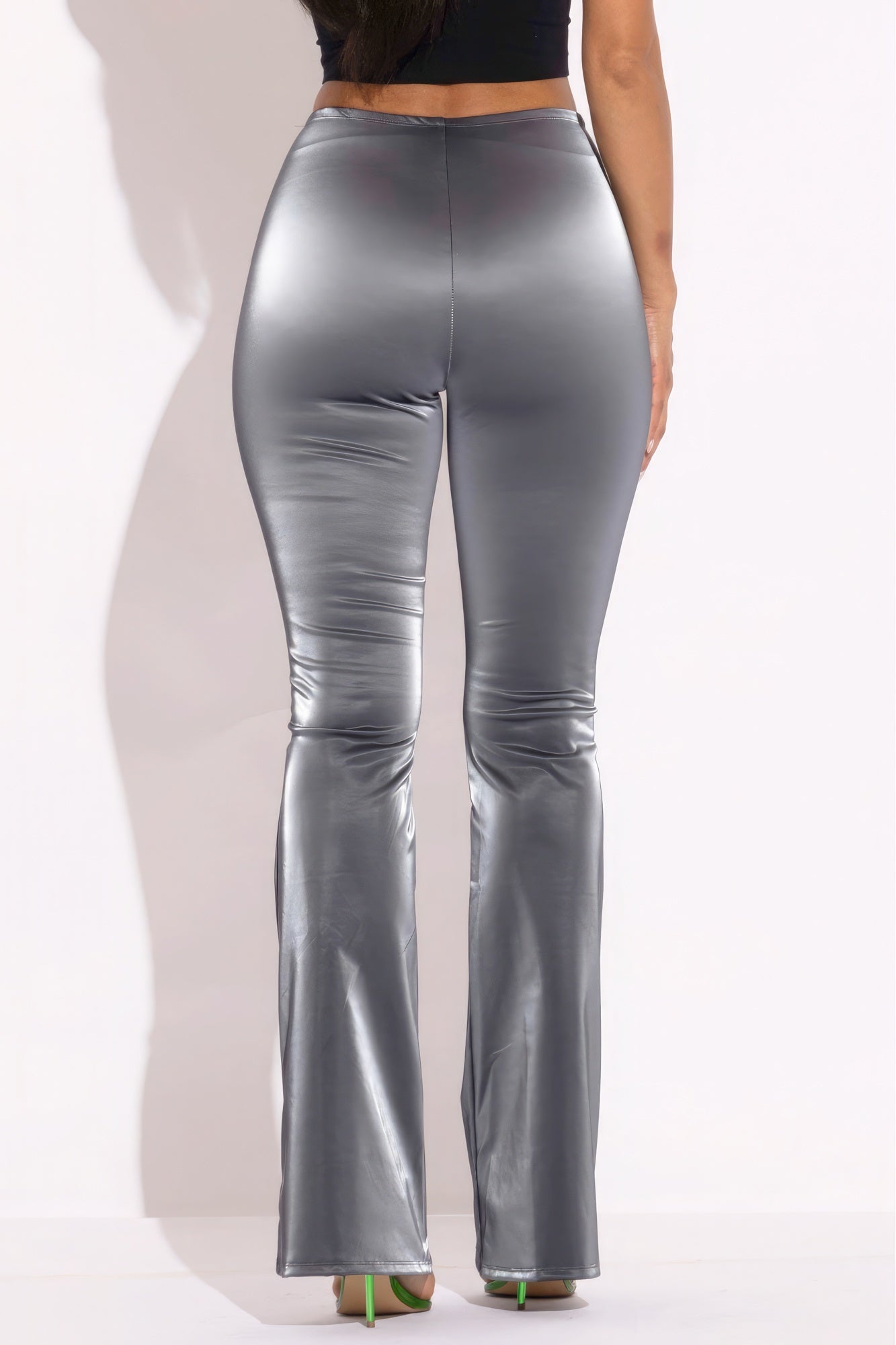 Velvet Pu Flared Pants Shop One Place