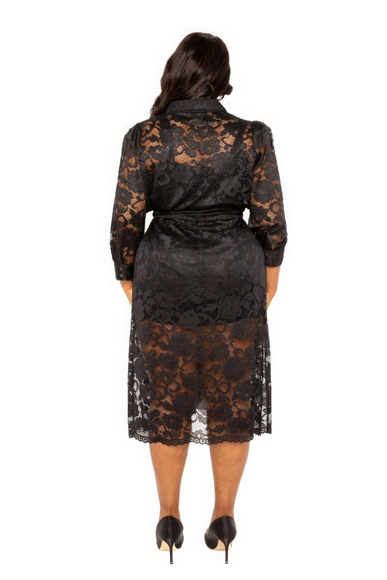 Belted Lace Shirt Dress Shop One Place