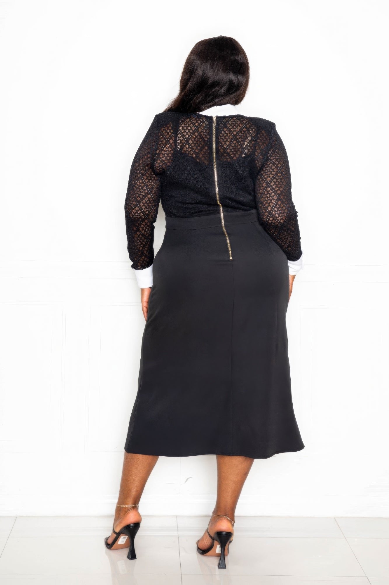 Collared Lace Midi Dress Shop One Place