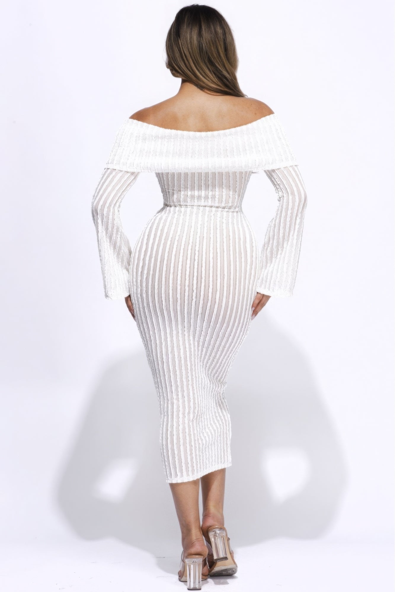 Ruffled Fabric Off Shoulder Midi Dress With Flared Sleeve Shop One Place