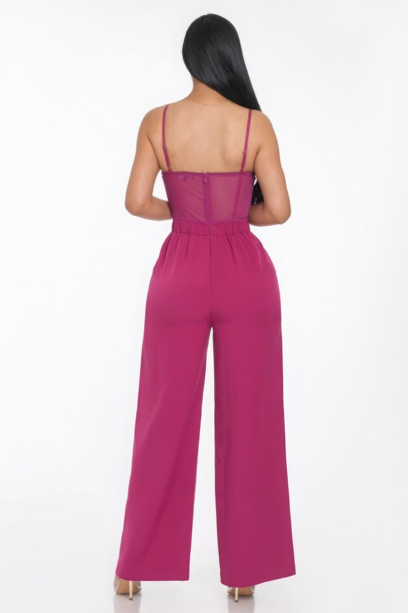 Mesh Insert Cup Wide Leg Jumpsuit Shop One Place