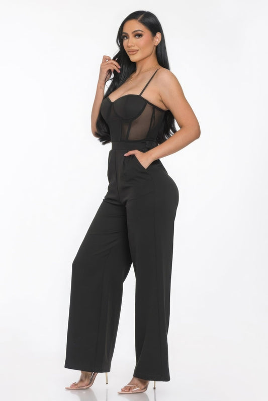 Mesh Insert Cup Wide Leg Jumpsuit Shop One Place