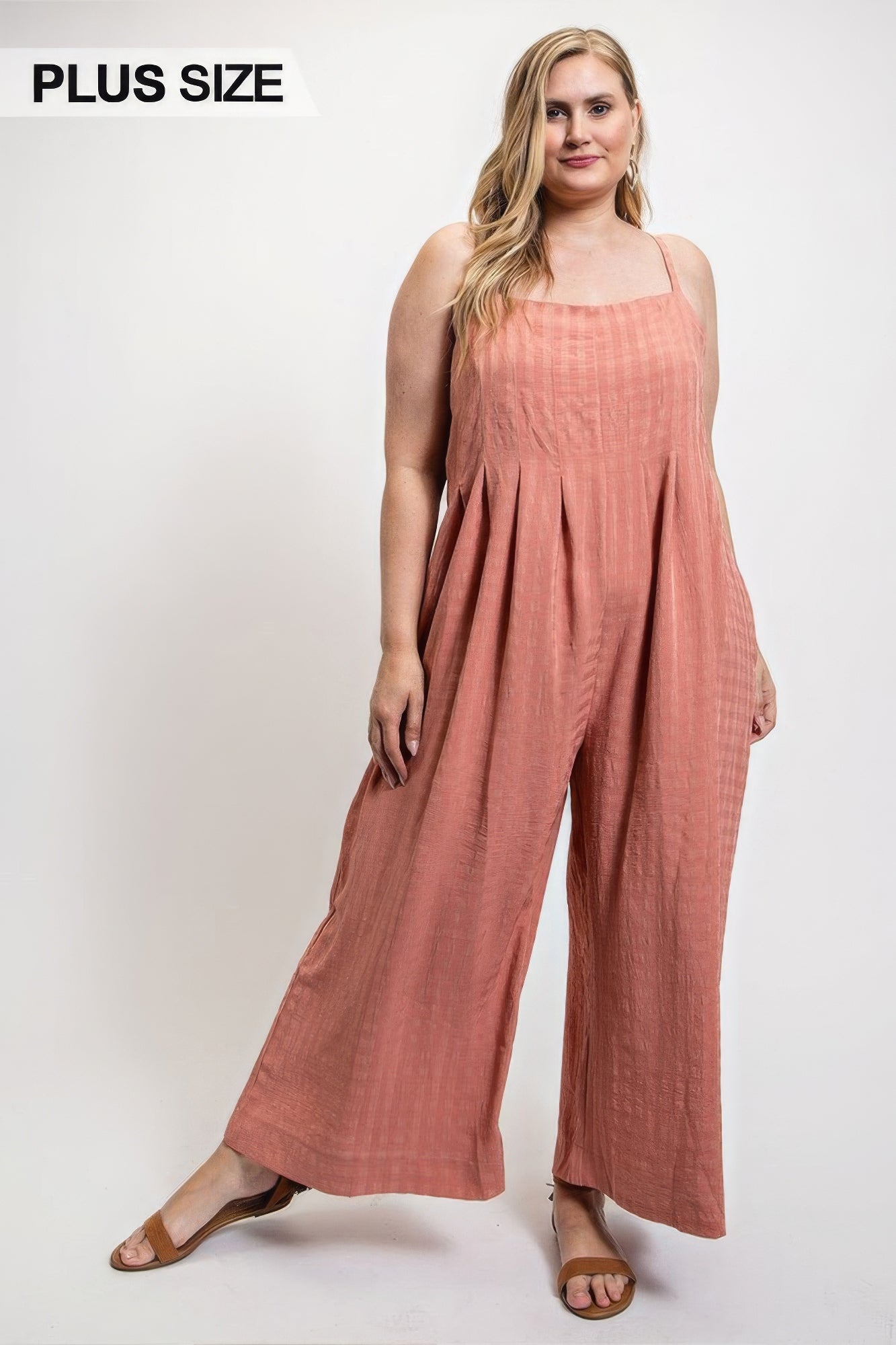Texture Woven Sleeveless Jumpsuit With Side Button Shop One Place