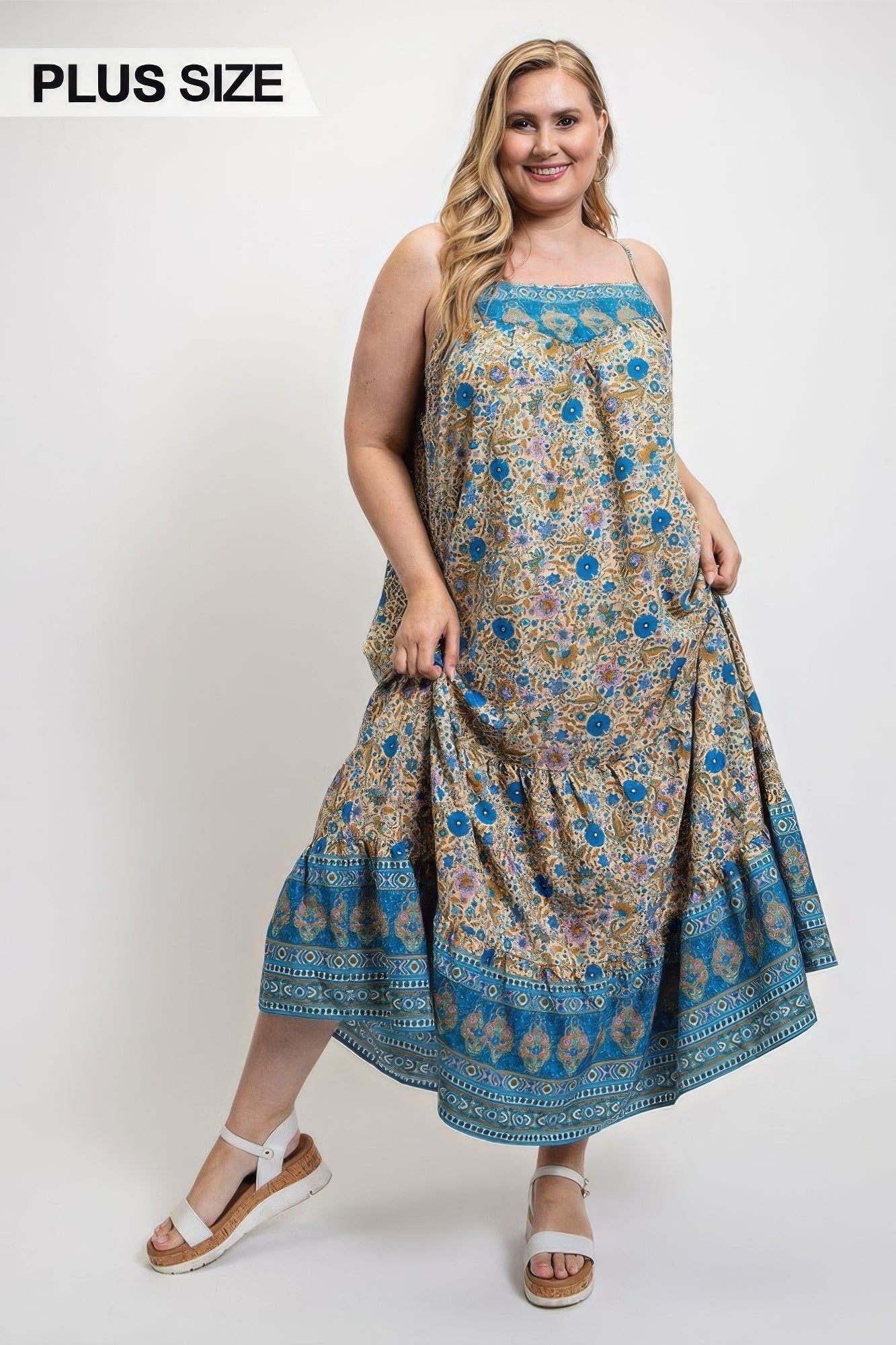 Floral And Aztec Print Drop Down Maxi Dress With Spaghetti Strap Shop One Place