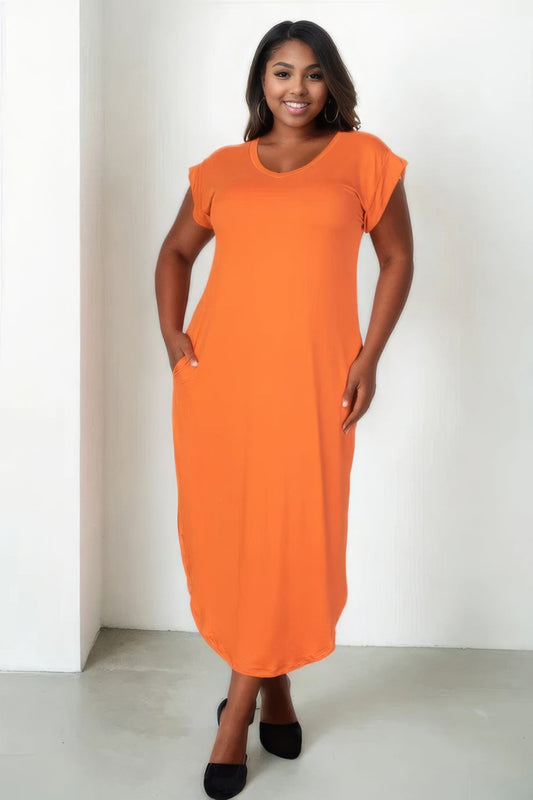 Plus Size Hidden Pocket Batwing Sleeve V Neck Long Dress Shop One Place