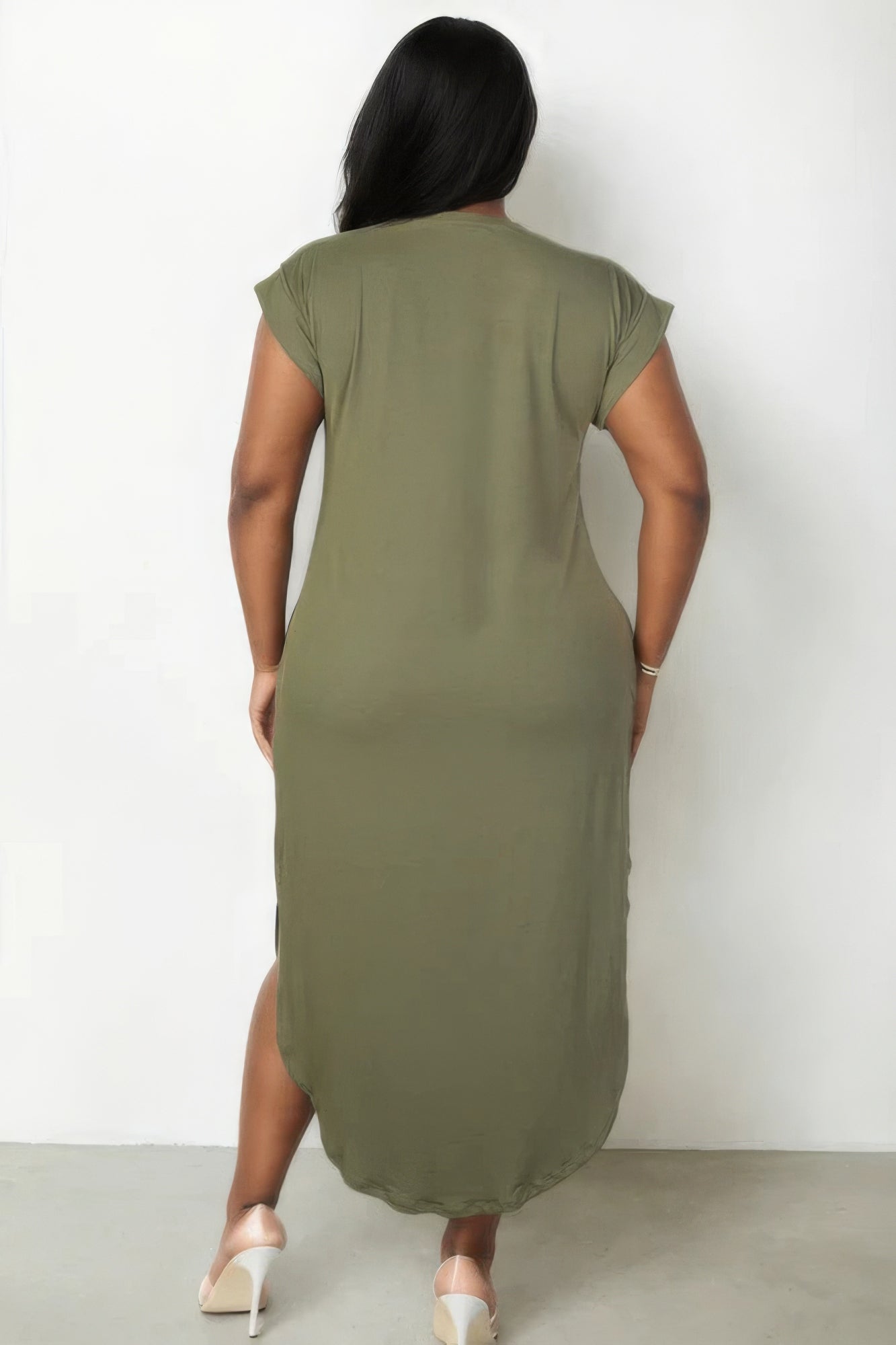 Plus Size Hidden Pocket Batwing Sleeve V Neck Long Dress Shop One Place