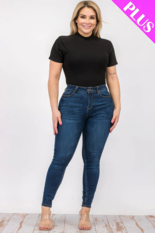 Plus Size Ribbed Short Sleeve Bodysuit Shop One Place