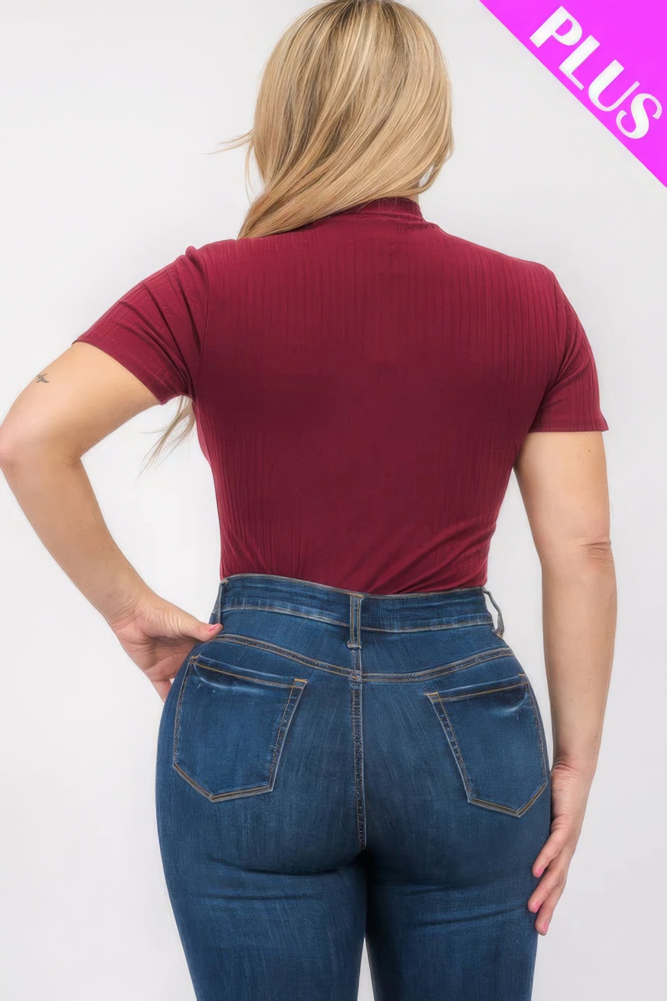 Plus Size Ribbed Short Sleeve Bodysuit Shop One Place