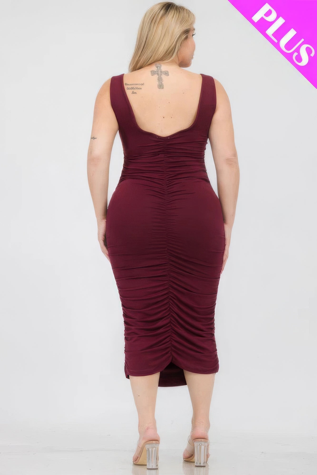 Plus Size Square Neck Ruched Bodycon Midi Dress Shop One Place