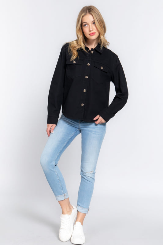 Button Down Cotton Denim Shacket Shop One Place