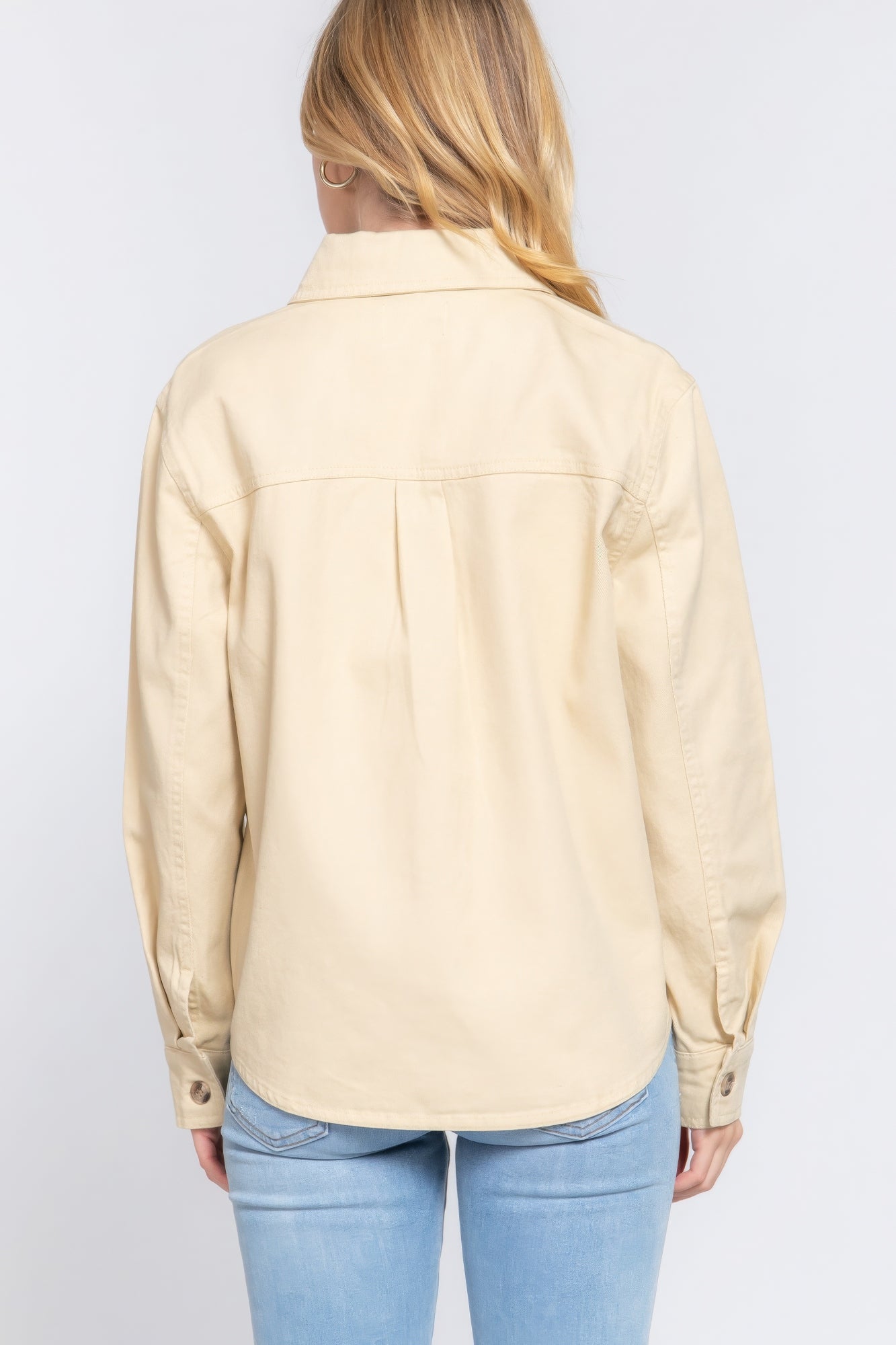 Button Down Cotton Denim Shacket Shop One Place