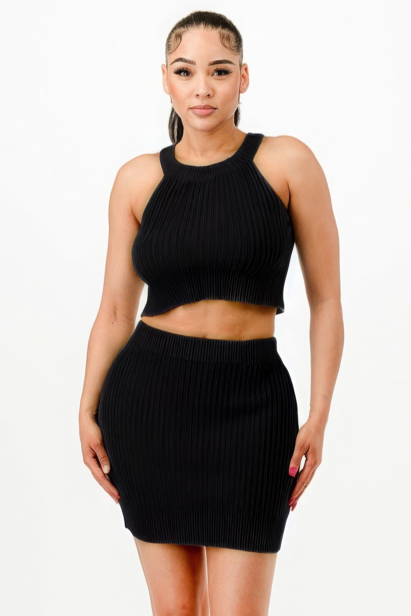 Halter Neck Tank Top And Bodycon Mini Skirt Set Shop One Place