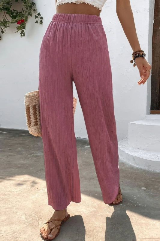 Textured Wide Leg Palazzo Pants Shop One Place