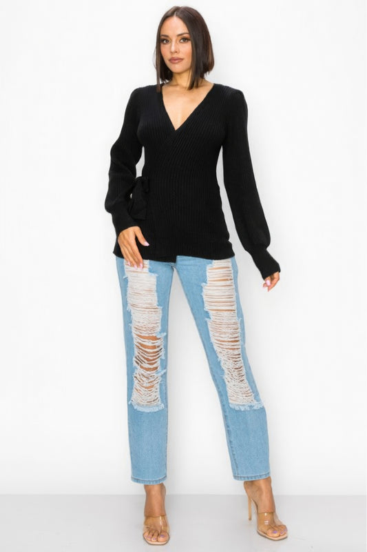 Surplice Ribbed Wrap-around Top Shop One Place