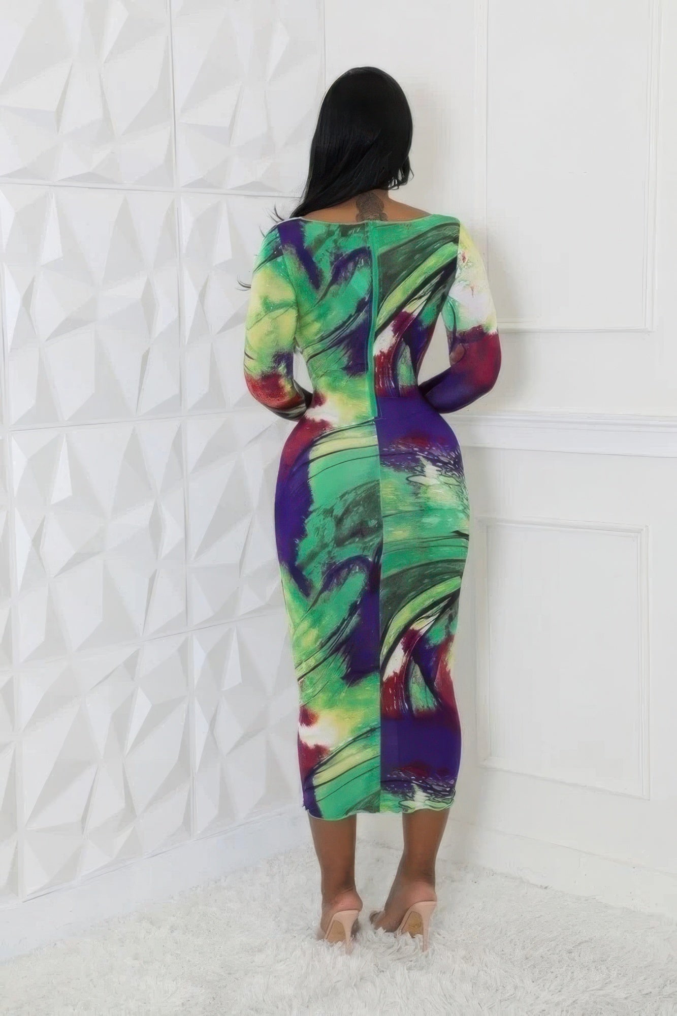 Round Neckline Stretch Dress Shop One Place