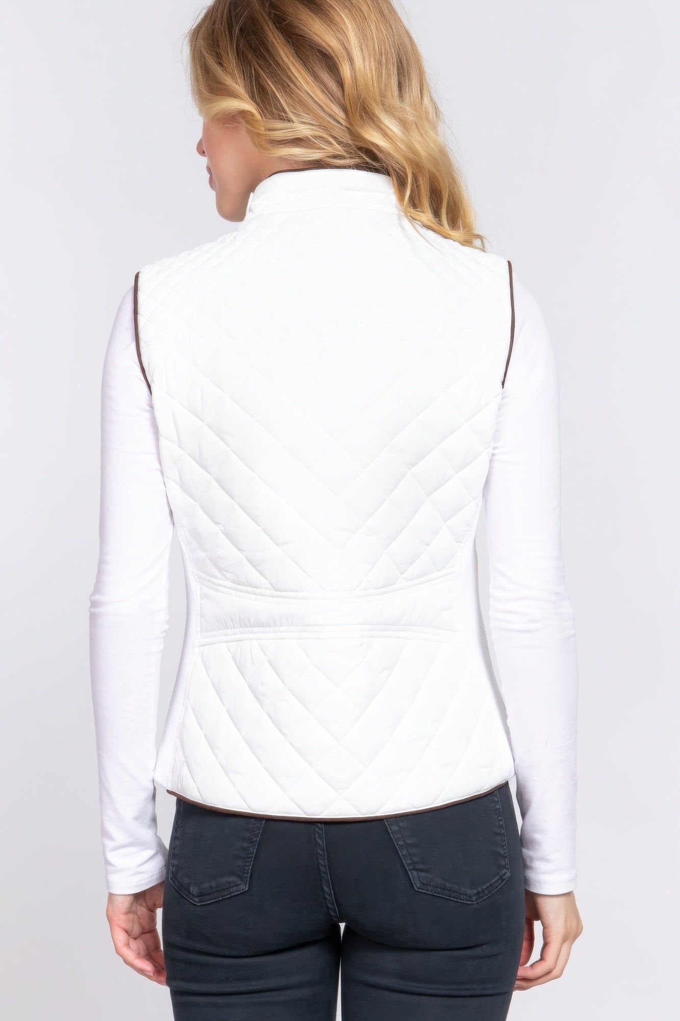 Suede Piping Quilted Padding Vest Shop One Place