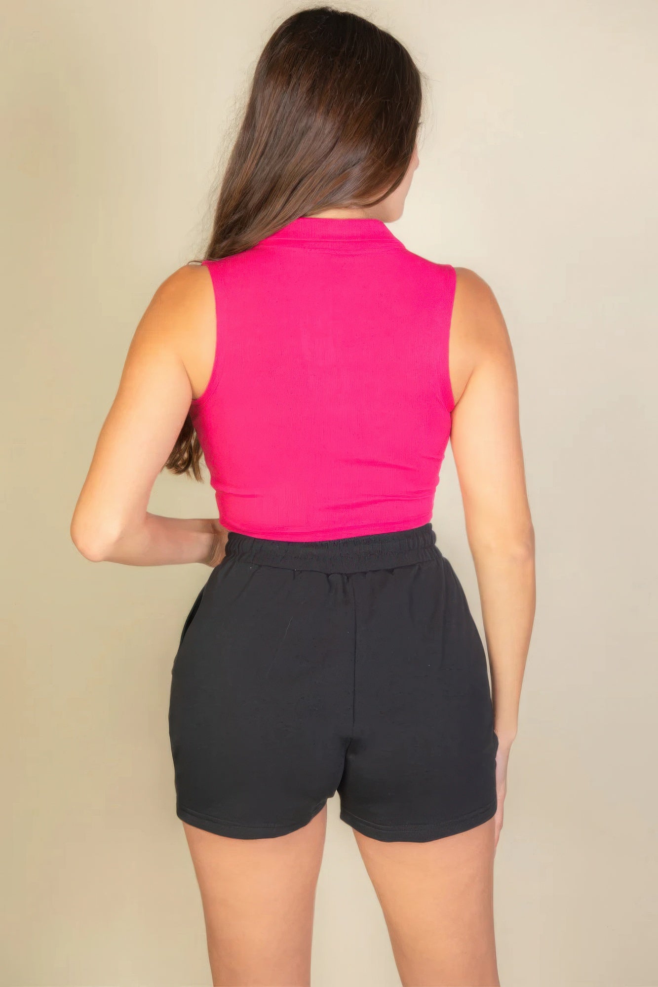 Solid Ribbed Polo Neck Tank Top Shop One Place