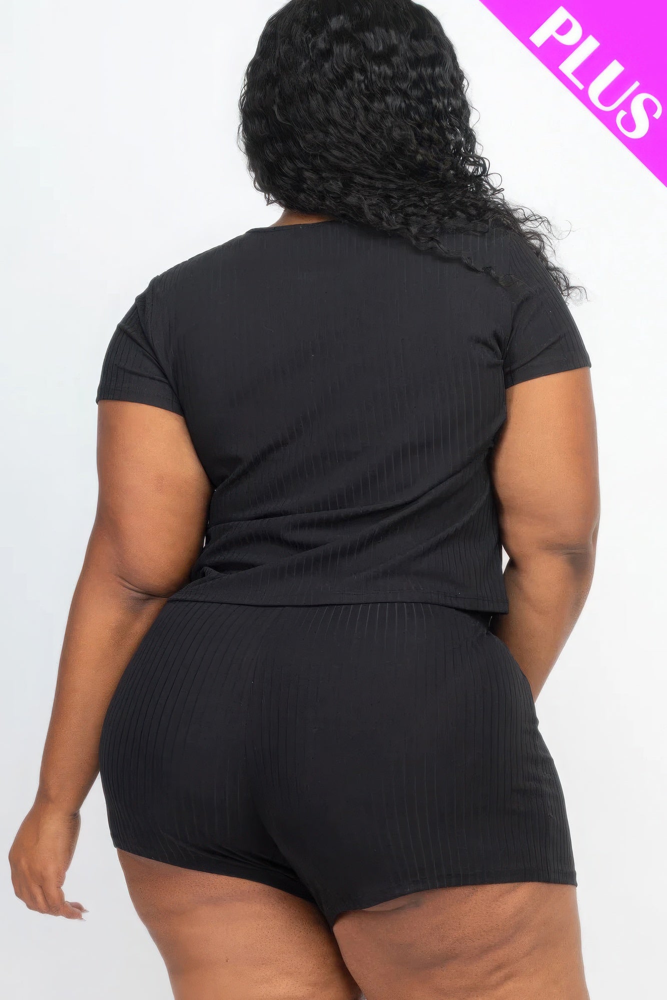 Plus Size Ribbed Short Sleeve Top&shorts Set Shop One Place