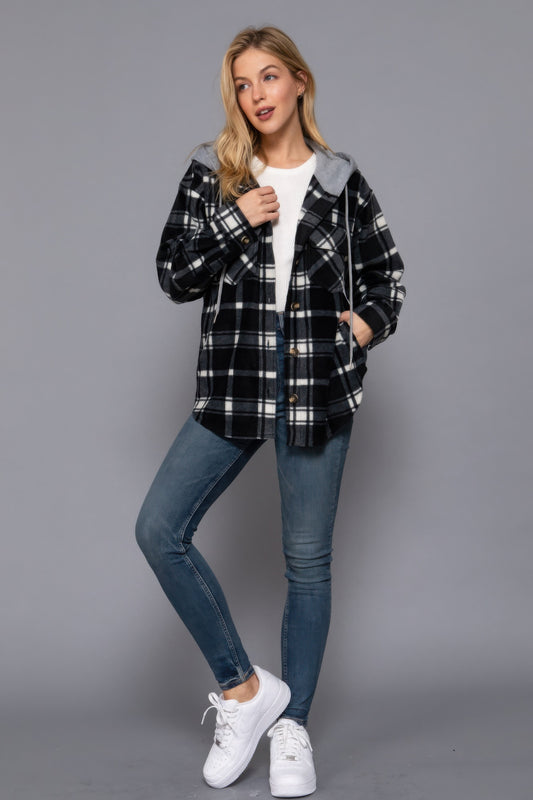 Plaid Print Hoodie Fleece Jacket Shop One Place