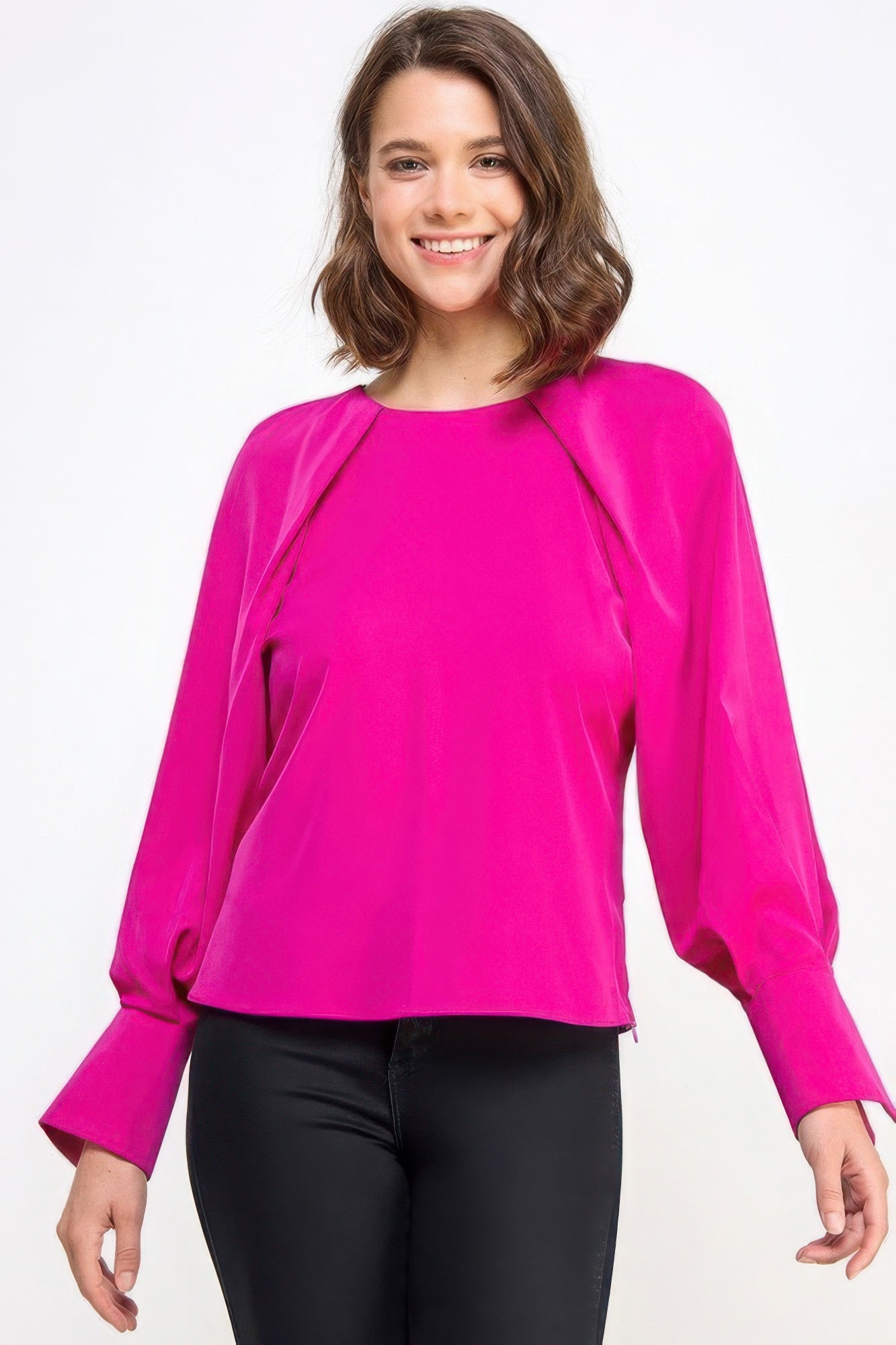 Raglan Long Sleeve Top With Back Neck Tie Shop One Place