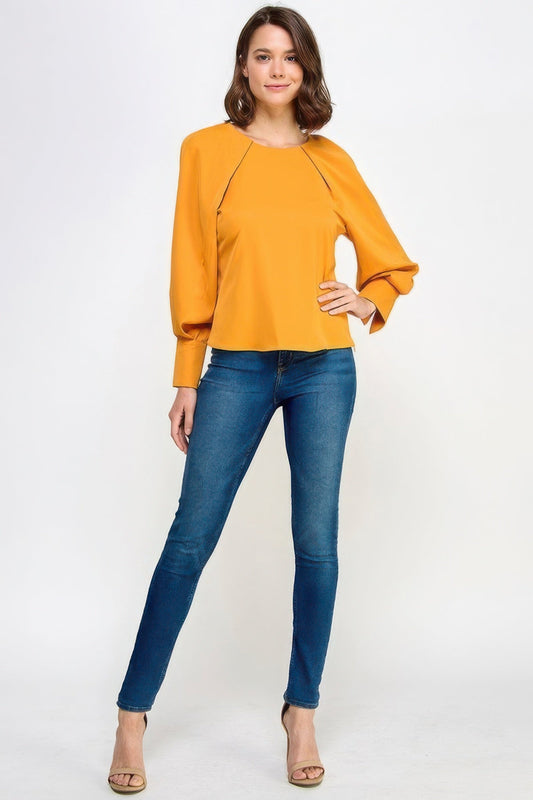 Raglan Long Sleeve Top With Back Neck Tie Shop One Place