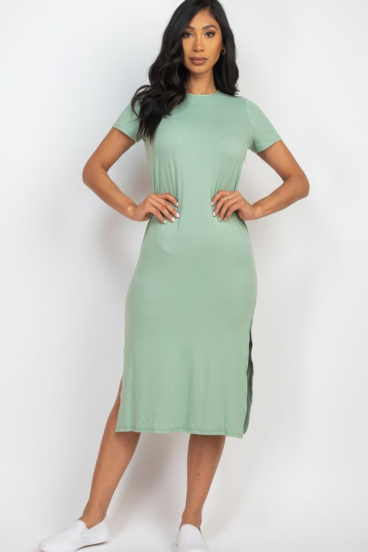 Side slit comfy midi dress Shop One Place