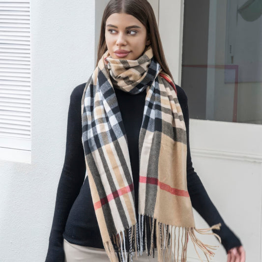 Plaid blanket scarf with tassel Shop One Place