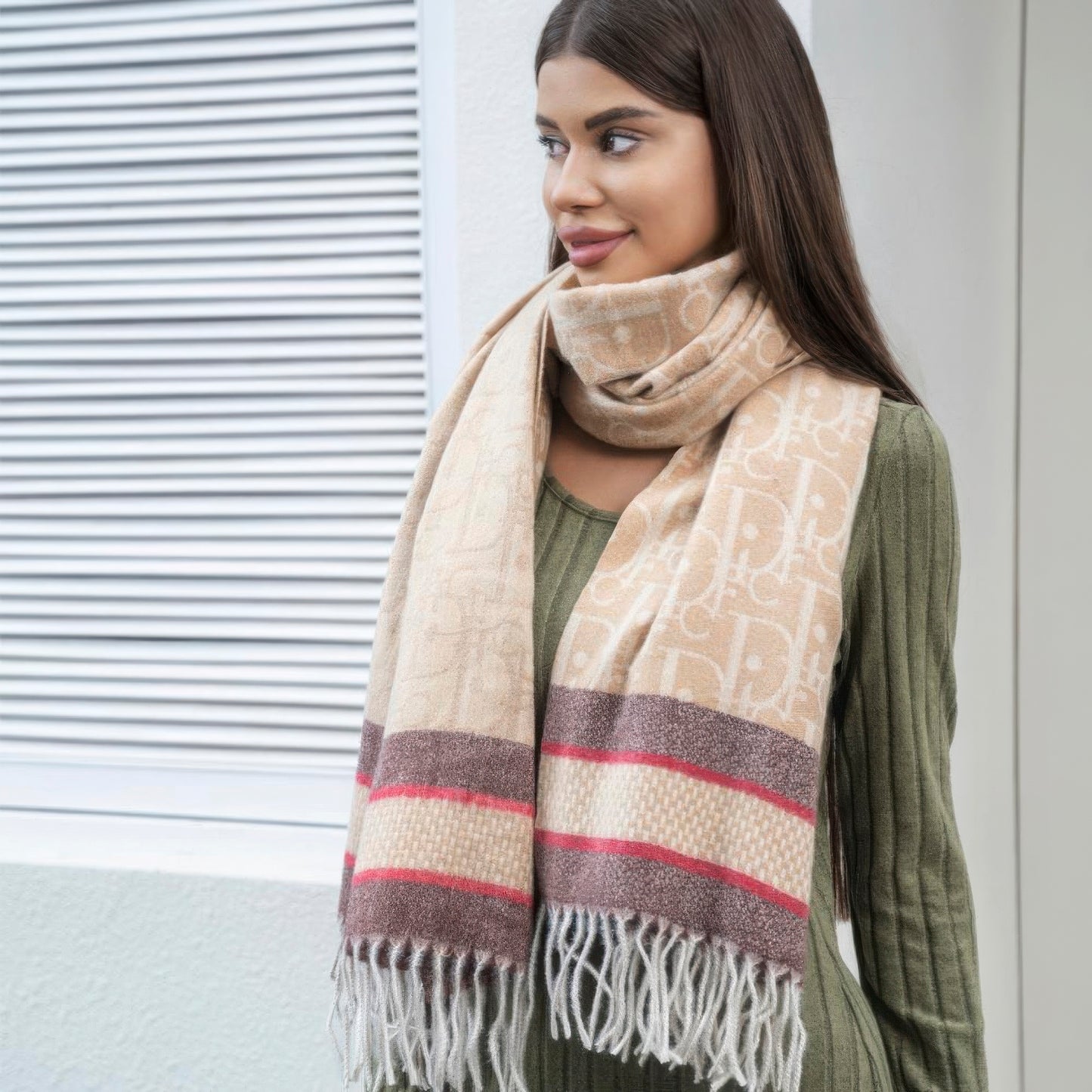 Double stripe blanket scarf with tassel Shop One Place