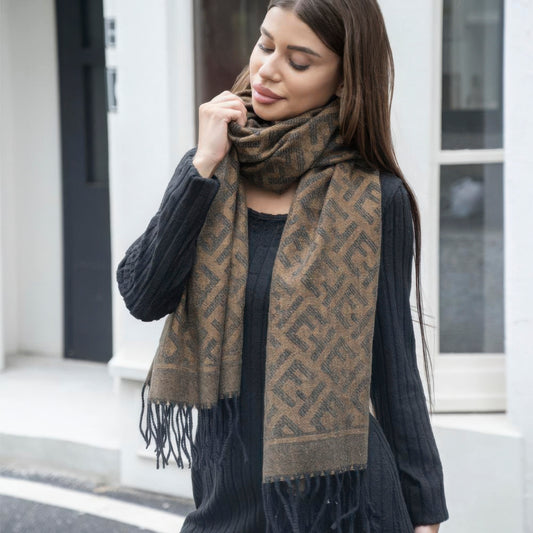 Maze pattern blanket scarf with tassel Shop One Place