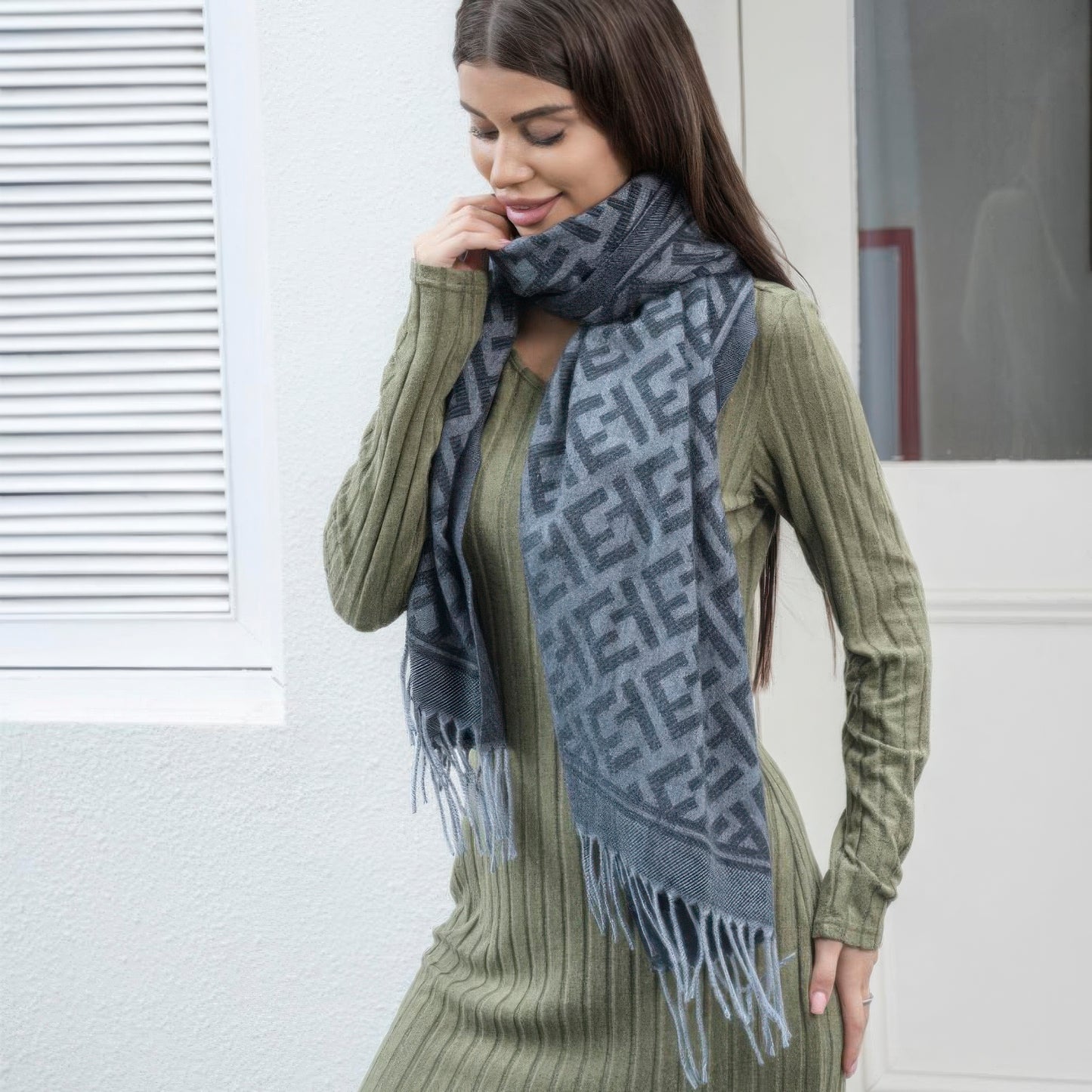 Maze pattern blanket scarf with tassel Shop One Place