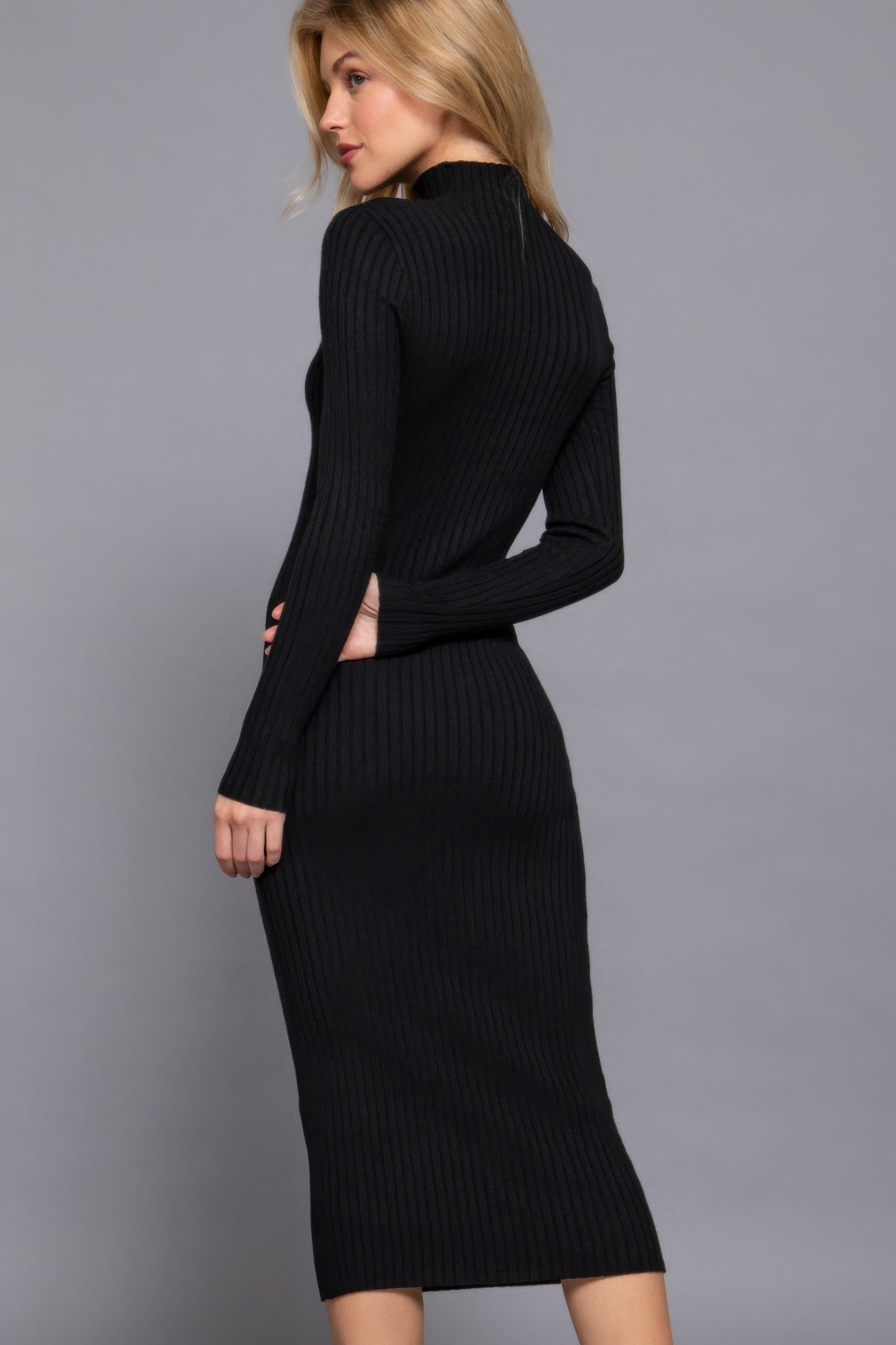 Cozy Long Sleeve High Neck Sweater Long Dress Shop One Place