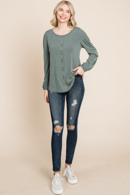 Solid Tr Spandex Long Sleeve Top Shop One Place