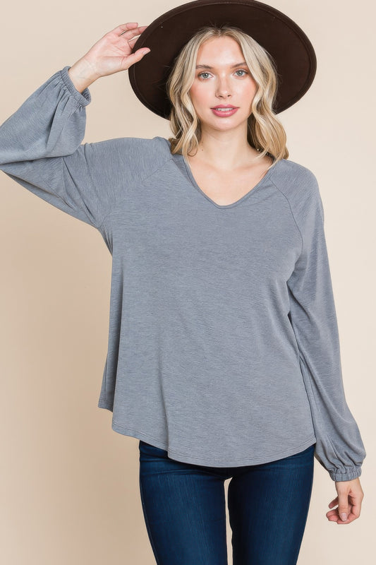 Casual V Neck Basic Long Sleeve Top Shop One Place