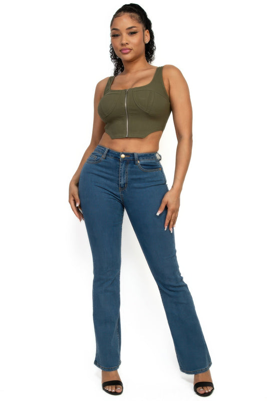 Zip-up square neck crop top Shop One Place