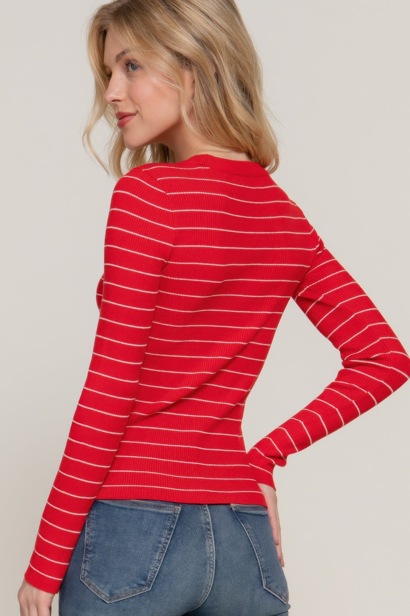 Long slv crew neck stripe sweater Shop One Place