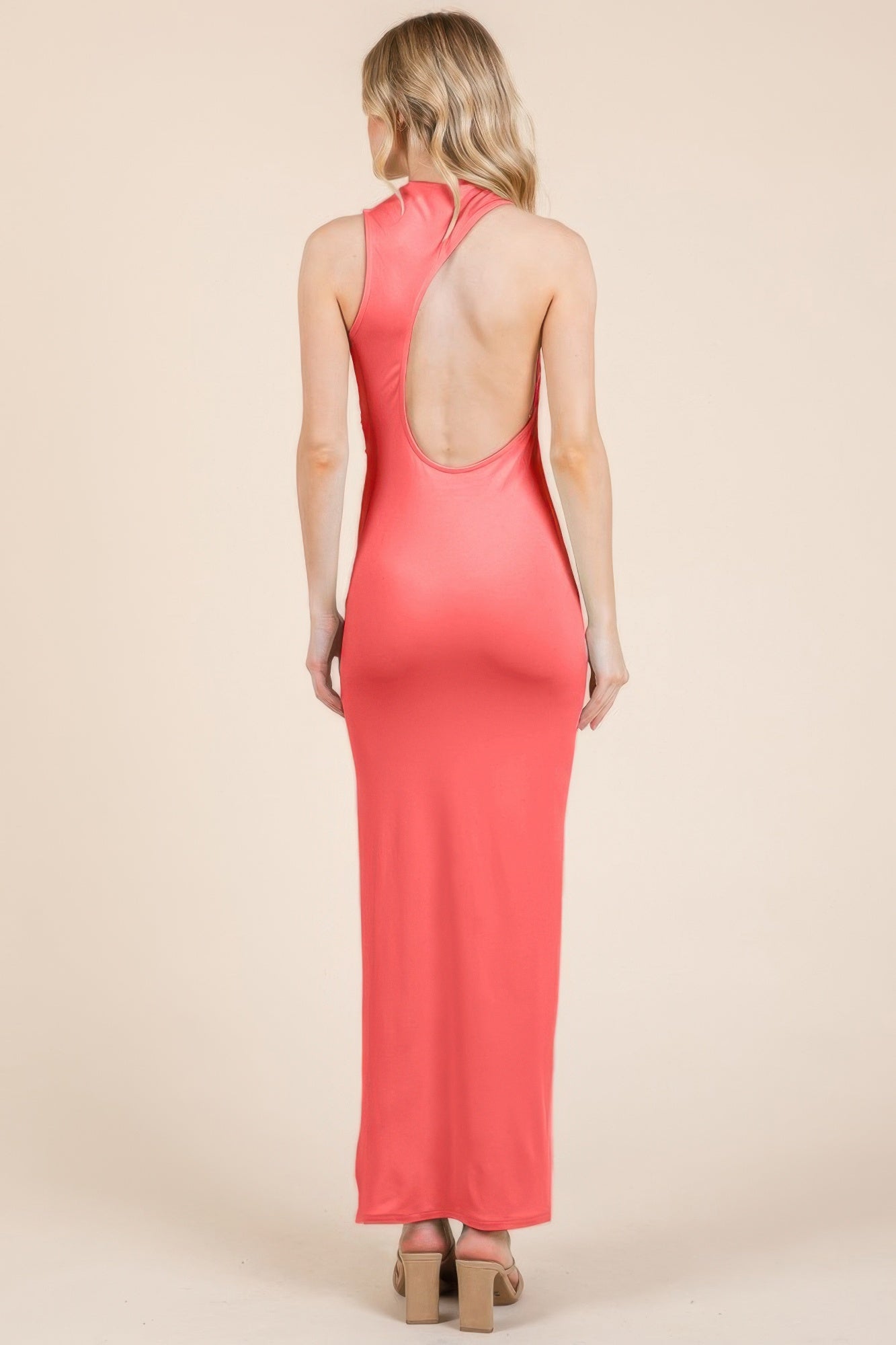 Back Cut Out Side Shirring Side Slit Maxi Dress Shop One Place