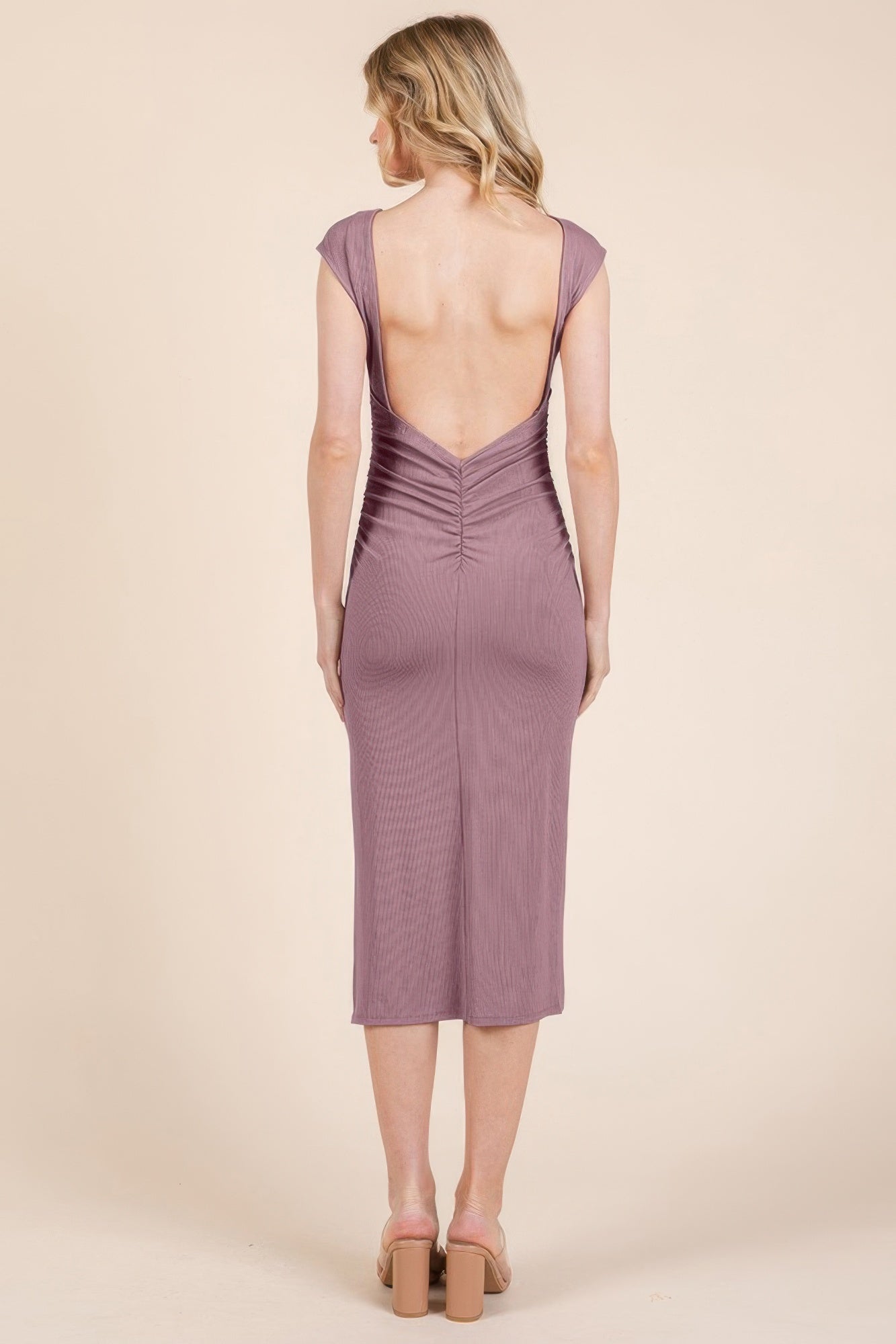 Cap Sleeve Boatneck Open Back Midi Dress Shop One Place
