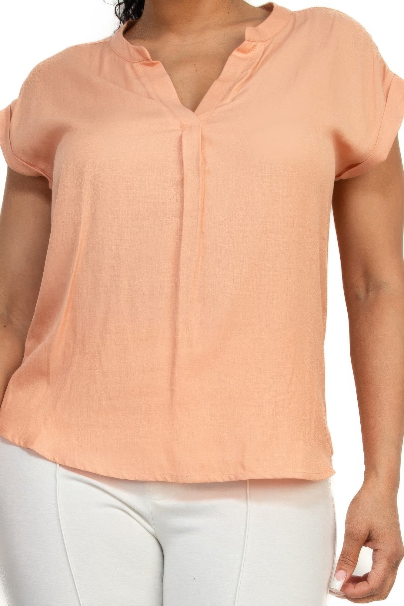 Solid V-collared Neck Top Shop One Place