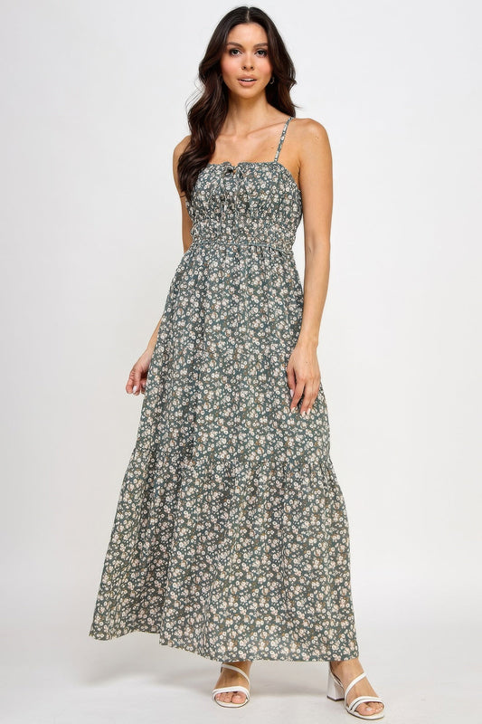 Floral Smocked Ruffle Maxi Dress Shop One Place