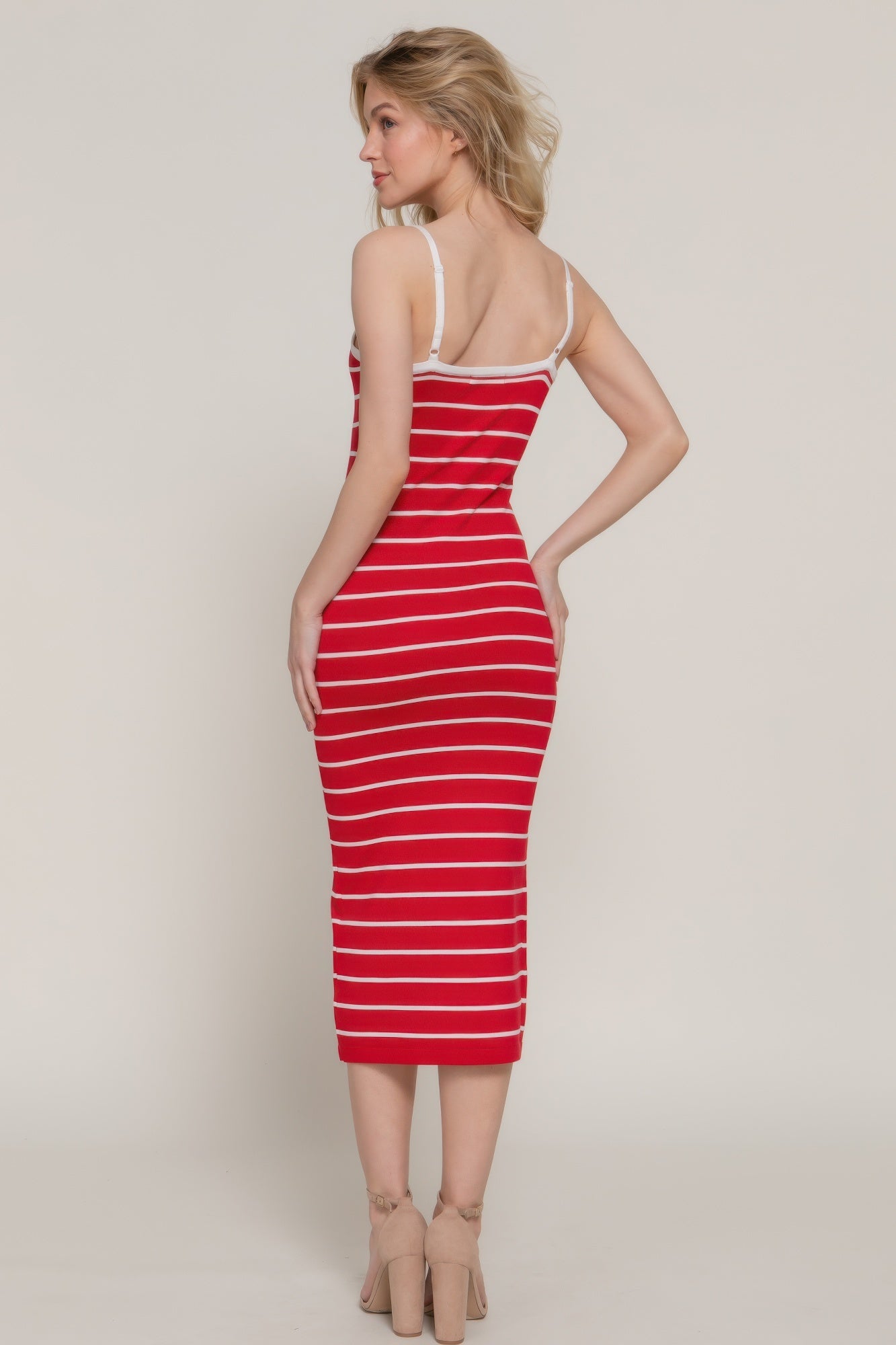 Straight Neck Stripe Spring Sweater Dress Shop One Place