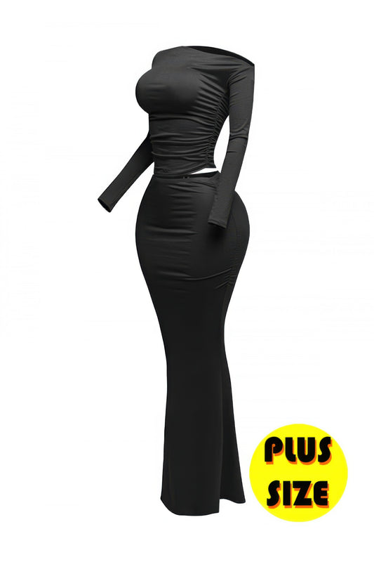 Plus Size One Side Off Shoulder Top & Skirt Set Shop One Place