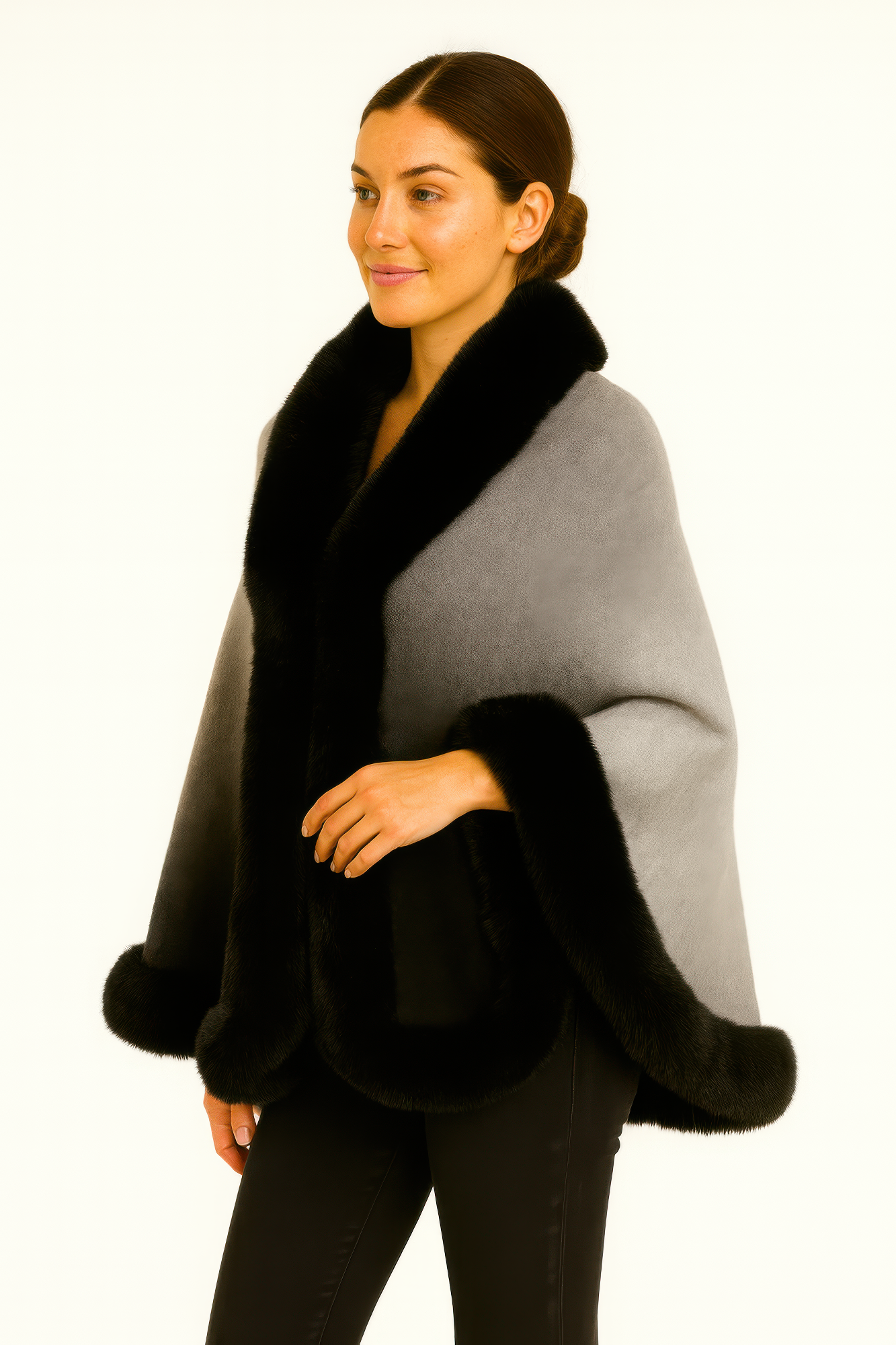 Ombre Faux Fur Trim Cape Wrap Shop One Place