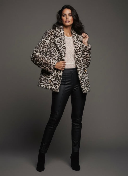 Leopard Thick Furry Coat Women's With Collar Shop One Place