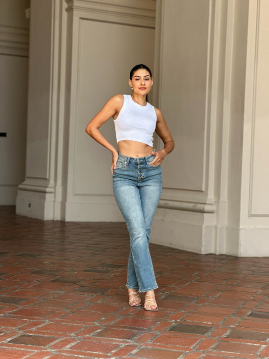 High Rise Cigarette Button Fly Straight Denim Jean Shop One Place