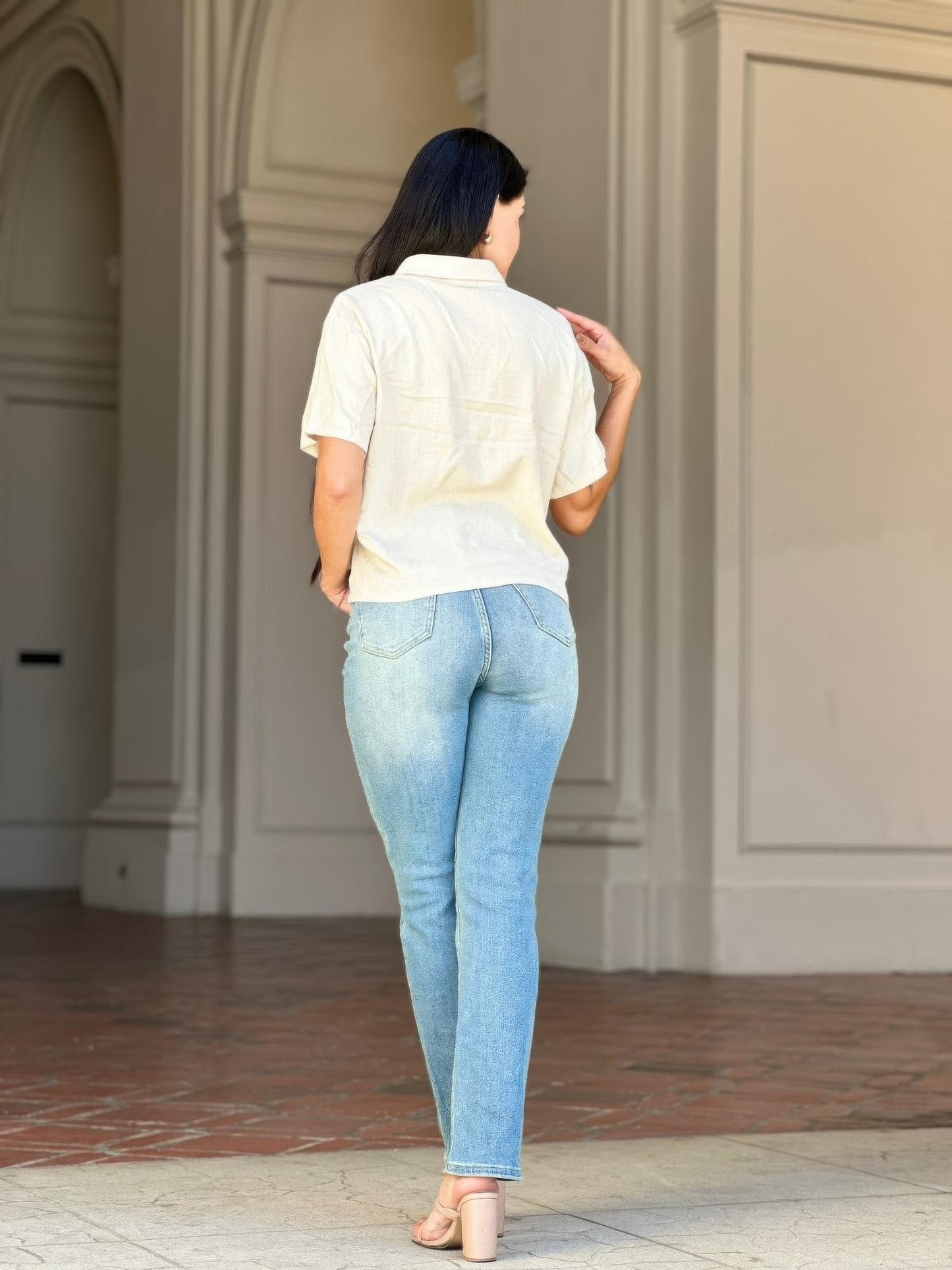 High Rise Cigarette Button Fly Straight Denim Jean Shop One Place