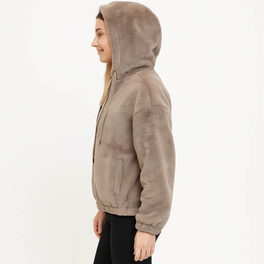 Plush Zip-Up Hooded Jacket Shop One Place